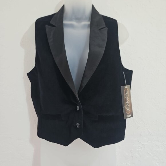 NOS Vintage Black Velvet Suiting Vest size 9 Satin Collar Goth Grunge Party - Picture 1 of 13